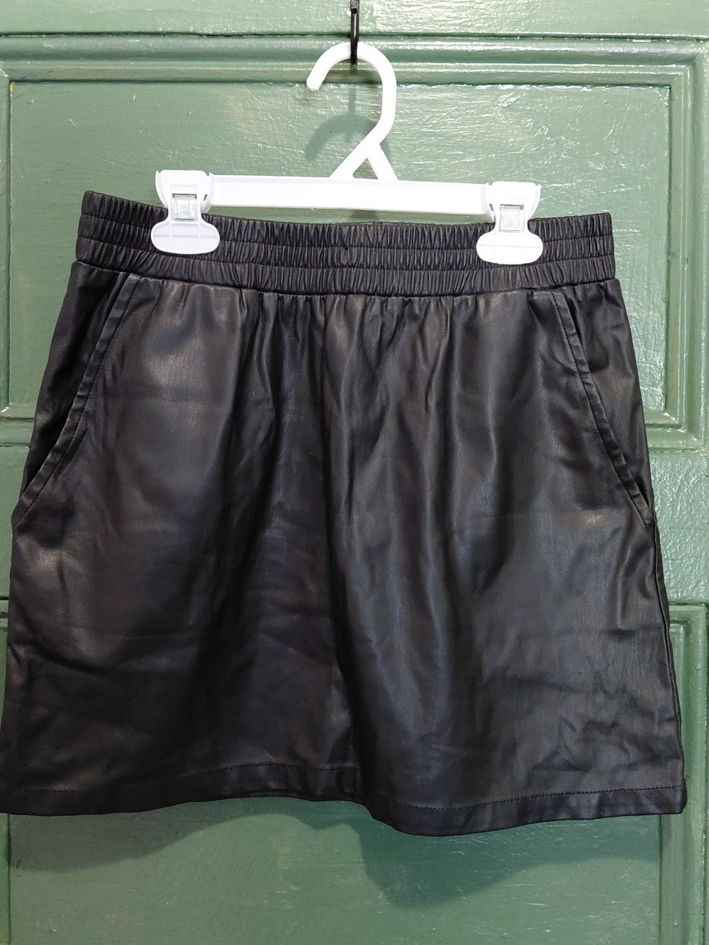 Women's Black Faux Leather Elastic Waist Shorts